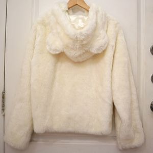 White faux fur hooded jacket